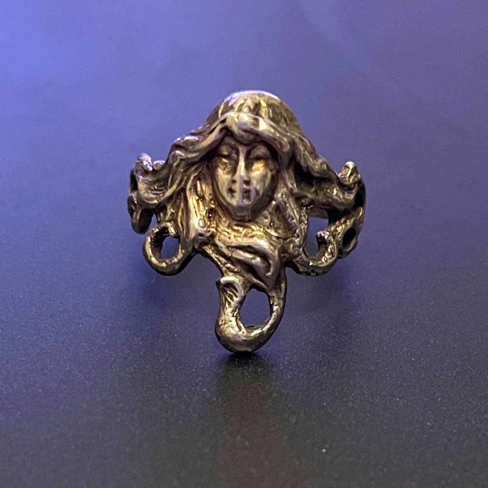RARE Art Nouveau Lady Woman Handmade Silver Ring